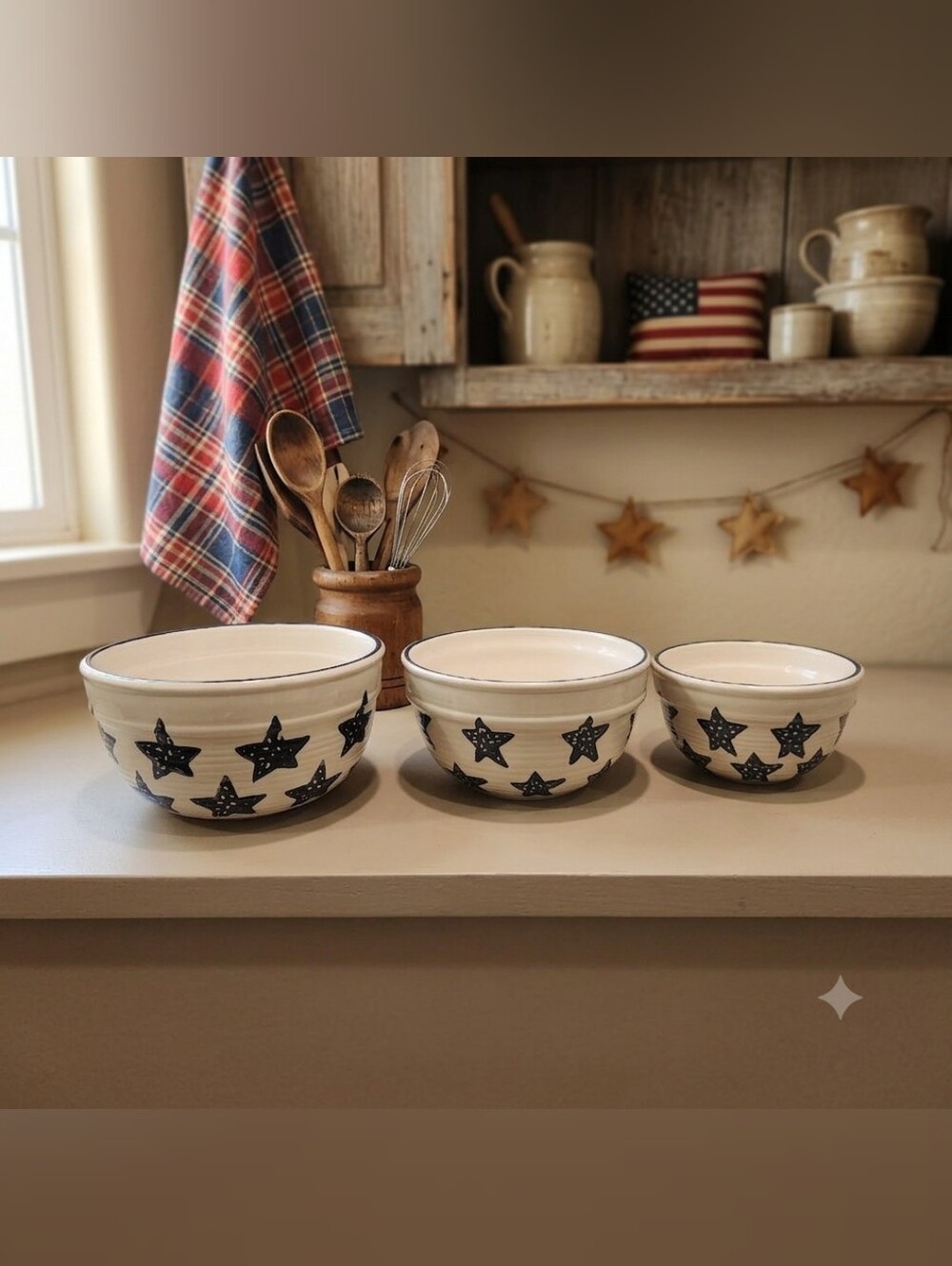 Marshall Pottery Texas Blue Star Nesting Bowls - Set of 3